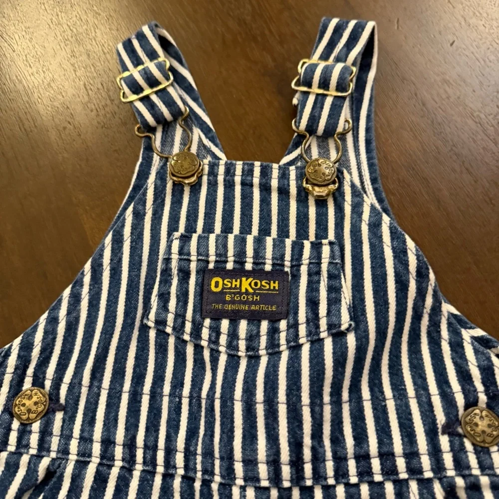 Vintage OshKosh‎ B'gosh Navy White Striped Overalls  Vestback Made in USA
